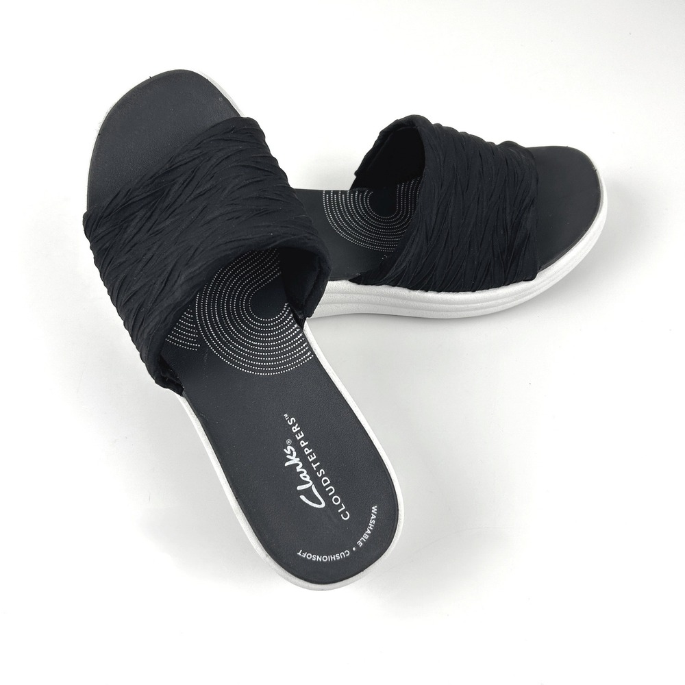 Clarks Cloudsteppers Drift Petal Flat Slide Sandals Womens 7โ Black